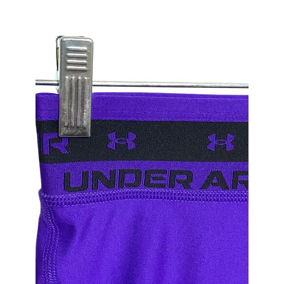Under Armour Purple Black Leggings Spell Out Waist Kids Girls Medium YMD - Picture 2 of 9